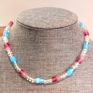 Child's Necklace Aqua and Pink Czech Glass - New Item (15")